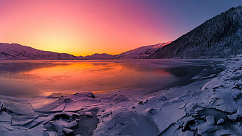Bergsdalen in cold panorama, Norway, sky, lake, hills, landscape, colors, reflections HD wallpaper