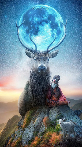 Spiritual, deer, sky, world, nature, planet, animals, believe, sheep HD phone wallpaper