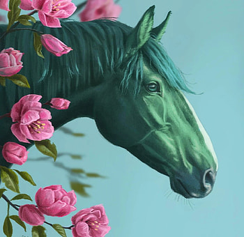 Green horse, horse, pink, fantasy, art, green, satu manninen, cal HD wallpaper