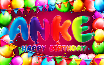 Happy Birtay Anke, , colorful balloon frame, Anke name, purple background, Anke Happy Birtay, Anke Birtay, popular german female names, Birtay concept, Anke HD wallpaper