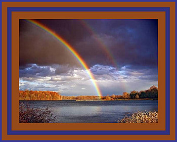 Beautiful Scenic Rainbow, rainbow, cliffs, scenic, clouds, sky, water, lake HD wallpaper