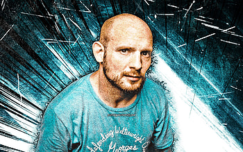 Mac Lethal, grunge art, american rapper, blue abstract rays, american celebrity, David McCleary Sheldon, Mac Lethal HD wallpaper