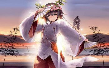 Anime, Water, Sunset, Shining, Coast, Girl, Wreath, Fan HD wallpaper