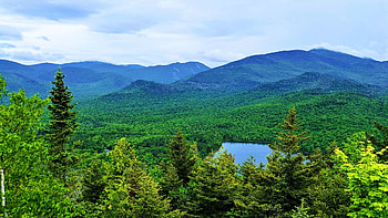 Mt Jo, Adirondack Mountains, New York, hills, trees, clouds, sky, forest, usa, pond HD wallpaper