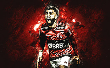 Gabriel Barbosa, Flamengo, brazilian football player, red stone background, Brazil, football, Clube de Regatas do Flamengo HD wallpaper