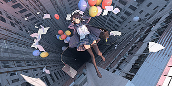 Anime Girl Falling School Uniform Balloon , falling, anime-girl, anime, artist, artwork, digital-art HD wallpaper