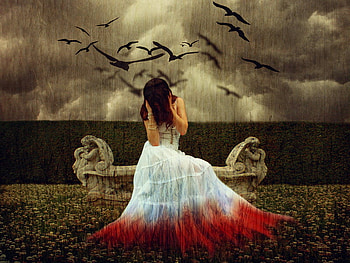 Ravens, desperate, girl, sorrow, lonely, woman, lady, fantasy, crying, loneliness HD wallpaper