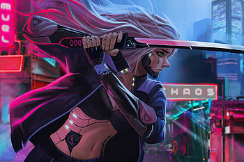 Cyberpunk Scifi Cyborg Girl With Sword , cyberpunk, sword, cyborg, scifi, artist, artwork, digital-art HD wallpaper