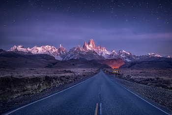Mount Fitz Roy, Patagonia, Road, Argentina, Starry sky HD wallpaper
