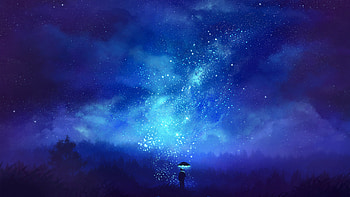 Man With Umbrella Starscape, umbrella, artist, artwork, digital-art, deviantart, stars HD wallpaper