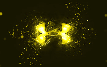 Under Armour yellow logo, , yellow neon lights, creative, yellow abstract background, Under Armour logo, brands, Under Armour HD wallpaper