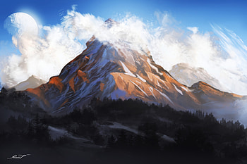 Art, Clouds, Rock, Mountain, Fog HD wallpaper
