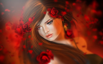 ♡, Roses, Girl, Brunette, Flowers, Face HD wallpaper