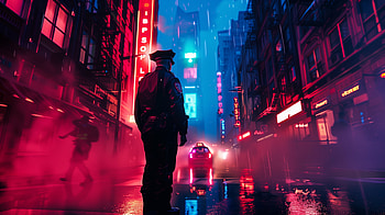 Neon-Lit Night Patrol - Police, police, cyberpunk, night, neon lights HD wallpaper