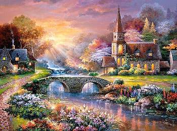 pretty church, landscape, church, house, architektur HD wallpaper