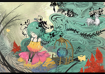 Vocaloid, miku, butterfly, tagme, cage HD wallpaper
