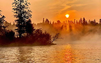 Lower Kenai River Sunrise, Soldatna, Alaska, colors, sky, water, sun, trees HD wallpaper