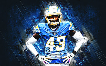 Michael Davis, Los Angeles Chargers, NFL, blue stone background, grunge art, National Football League, American football HD wallpaper