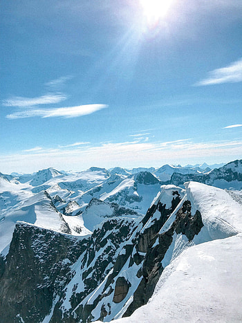 Sunny day, glacier, mountains, summit HD phone wallpaper