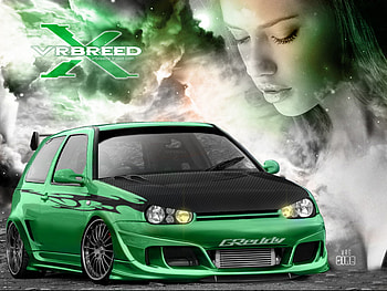 Green Car, tuning, modified, car, green, girl HD wallpaper