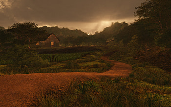 Building, Artistic, Landscape, Cloud, Field, House, Road HD wallpaper