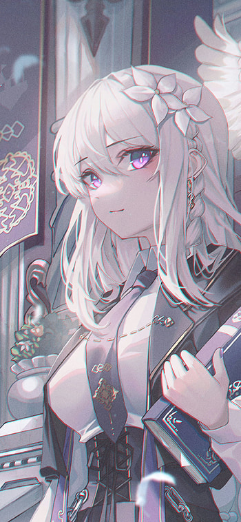 Violet-Eyed Halo — White-Haired Anime Girl, white hair, purple eyes, Anime, girl, anime girl HD phone wallpaper