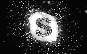 Skype white logo, , white neon lights, creative, black abstract background, Skype logo, brands, Skype HD wallpaper