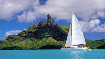 French Polynesia catamaran, Lagoon Bora Bora, Tropical paradise, Exotic adventure HD wallpaper