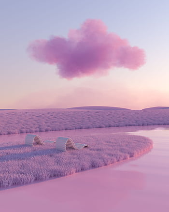 A serene digital artwork of a pink surreal landscape and pastel clouds, perfect for relaxation themes. HD phone wallpaper