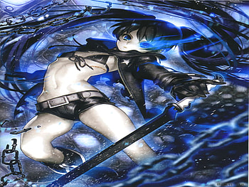 Black Rock Shooter, anime girl, chain, light eye, sword, cute, bra, female HD wallpaper