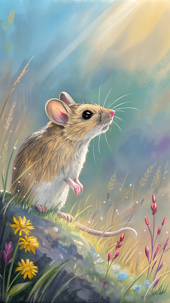 Whimsical Mouse: A Cozy , nature, illustration, flower, sunlight HD phone wallpaper