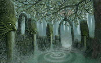 THE GREEN RUINS, GREEN, RUINS, MANS, FOREST, CREEPY, MISTY HD wallpaper