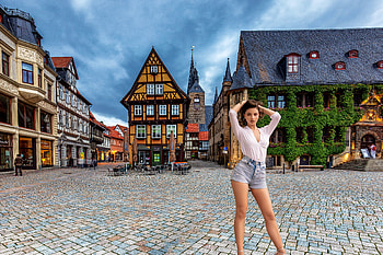 Alexandra in Quedlinburg, Germany, germany, model, shorts, brunette HD wallpaper