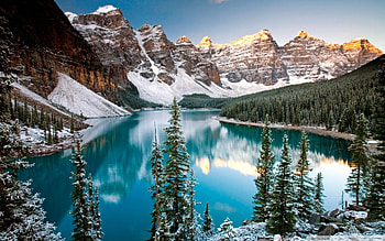Lake Louise, Winter wonderland, Tranquil reflections, Majestic mountains HD wallpaper