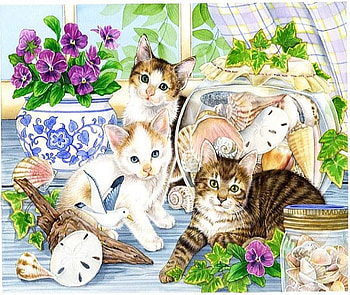 Cats, animal, kitten, art, flower, cat, feline HD wallpaper