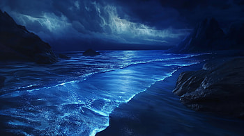 Bioluminescent Waves - Ocean Night Glow, sand, wave, bioluminescence, Ocean Waves, ocean storm HD wallpaper