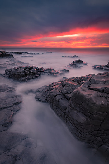 Nature, Sunset, Stones, Sea, Horizon, Coast HD phone wallpaper