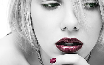 Scarlett Johansson, white, black, eyes, girl, actress, woman, green, red, face, lips HD wallpaper