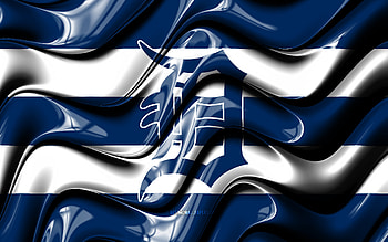 Detroit Tigers flag, , blue and white 3D waves, MLB, american baseball team, Detroit Tigers logo, baseball, Detroit Tigers HD wallpaper