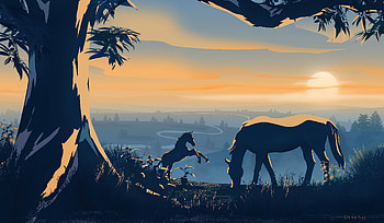 Horses Dawn Minimal , horse, animals, artist, artwork, digital-art, deviantart HD wallpaper