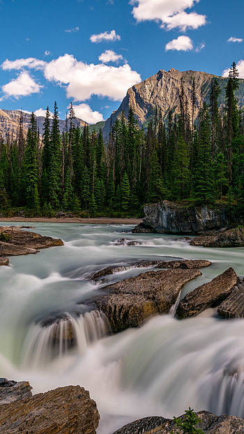 waterfall, Canada, mountain, forest, nature, river HD phone wallpaper