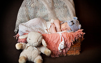 Baby and teddy bear, baby, teddy bear, , bear HD wallpaper