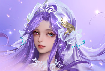 Fantasy girl, yanmin ji, purple, frumusete, pink, fantasy, face, girl HD wallpaper