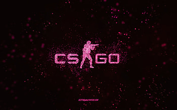 CS GO glitter logo, black background, CS GO logo, Counter-Strike, pink glitter art, CS GO, creative art, CS GO pink glitter logo, Counter-Strike Global Offensive HD wallpaper
