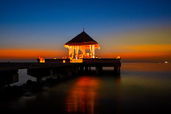 Nature, Sunset, Pier, Ocean, Romance, Bower, Alcove HD wallpaper