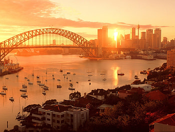 Landscape, Cities, Bridges, Sunset, Sun HD wallpaper