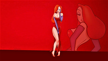 Jessica Rabbit On Stage, nexus, cartoon, fan art, sexy woman, jessica rabbit, red dress, background, animation, 1920x1080 only, anime, movie, laptop, sex appeal, roger rabbit HD wallpaper