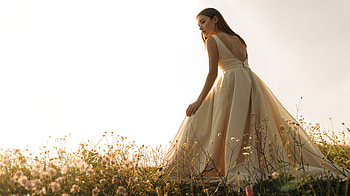 Golden Meadow Elegance —, Woman, Wedding Dress HD wallpaper