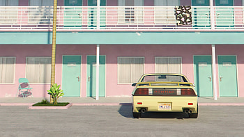 Retro Car Hotel Outside , retro, artist, artwork, digital-art HD wallpaper