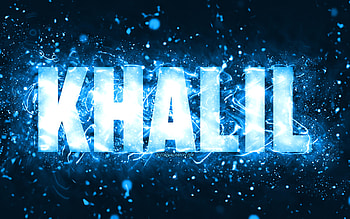 Happy Birtay Khalil, , blue neon lights, Khalil name, creative, Khalil Happy Birtay, Khalil Birtay, popular american male names, with Khalil name, Khalil HD wallpaper
